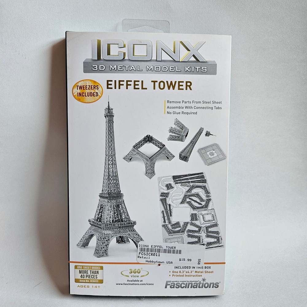 Fascinations ICONX Eiffel Tower 3D Metal Model Kit ICX011 New Tweezers Included
